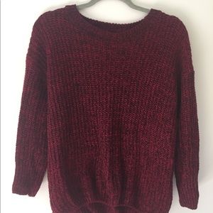 red cable knit sweater